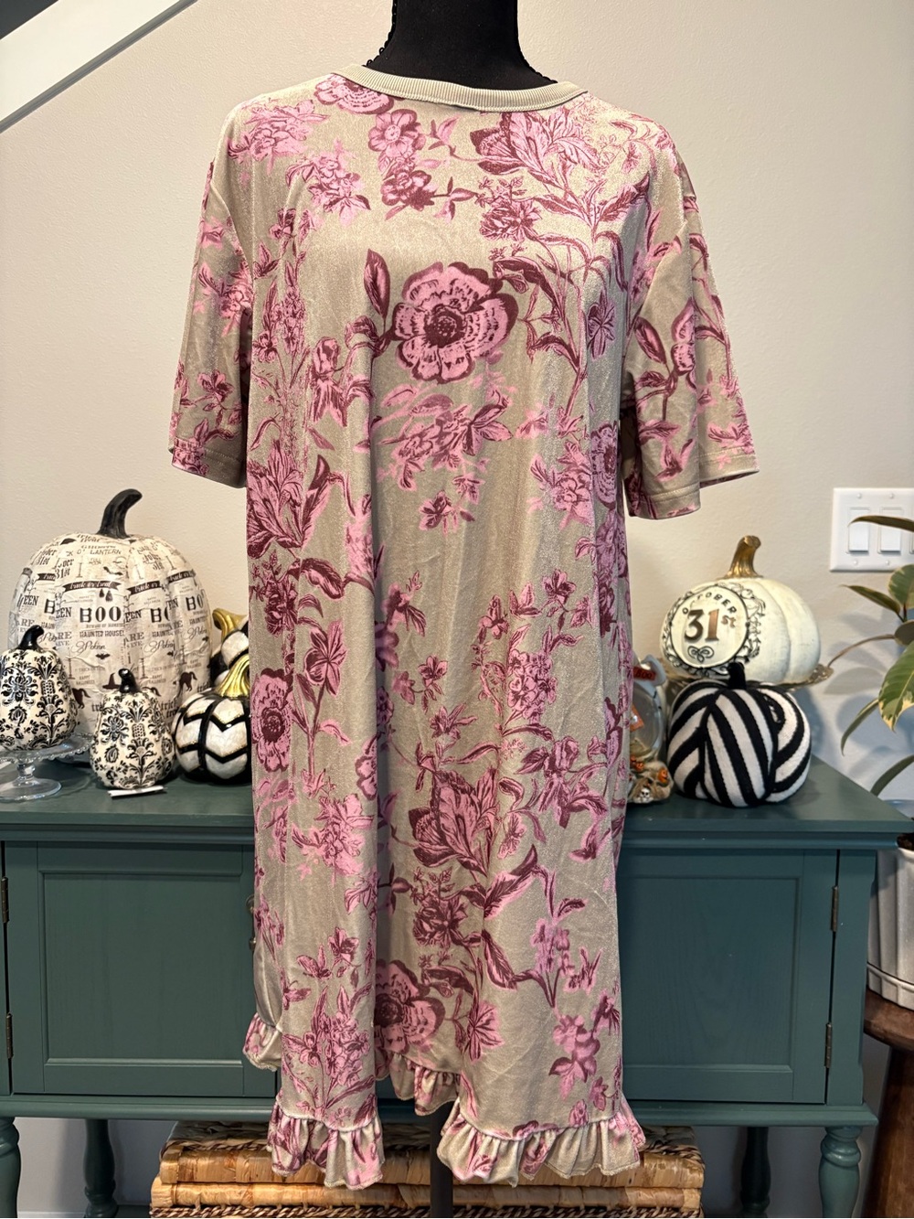 Women's Floral Midi Dress in Pink and Beige by